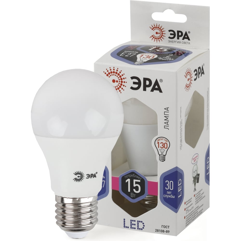 Светодиодная лампа ЭРА LED A60-15W-860-E27, груша, холодный Б0031396