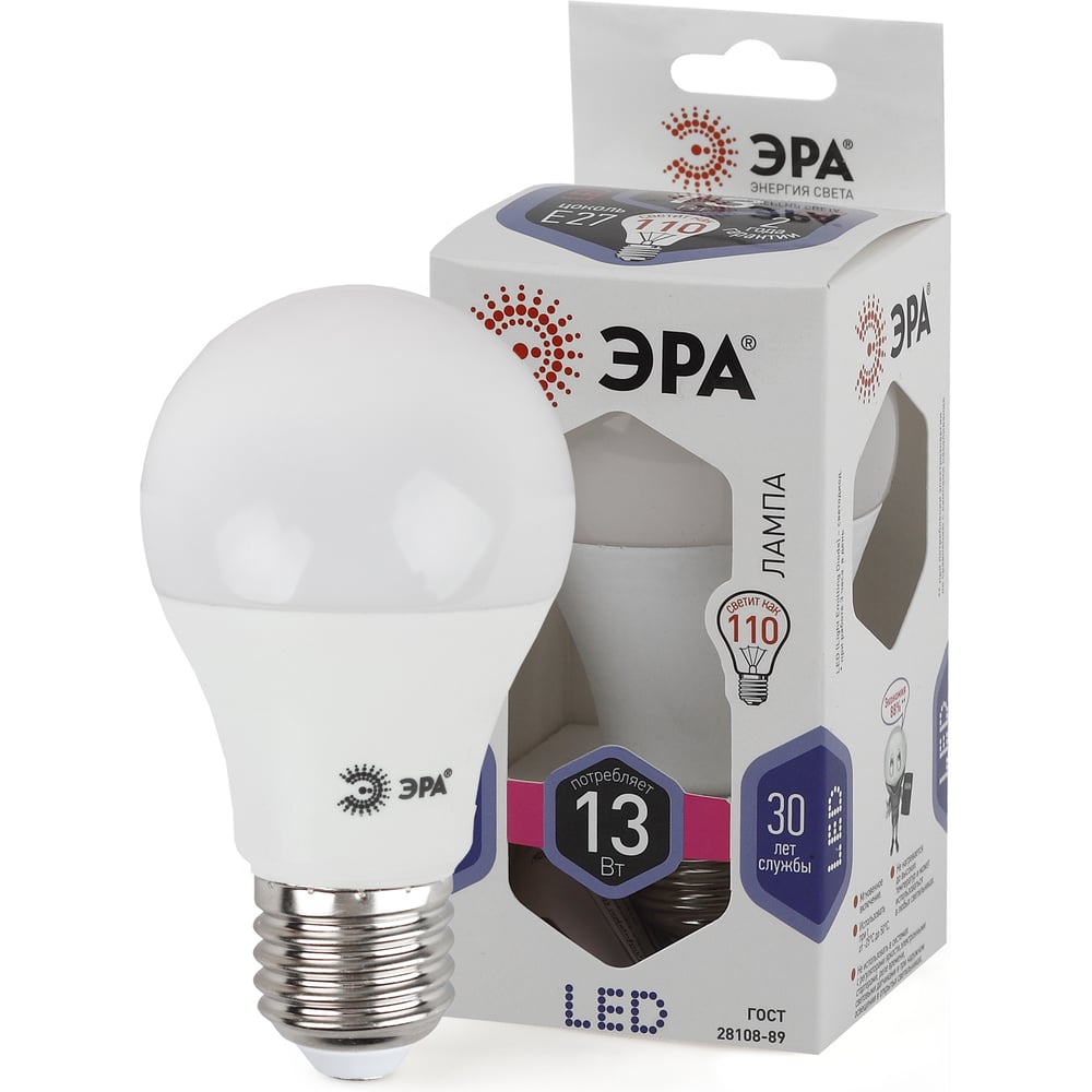 Светодиодная лампа ЭРА LED A60-13W-860-E27, груша, холодный Б0031395
