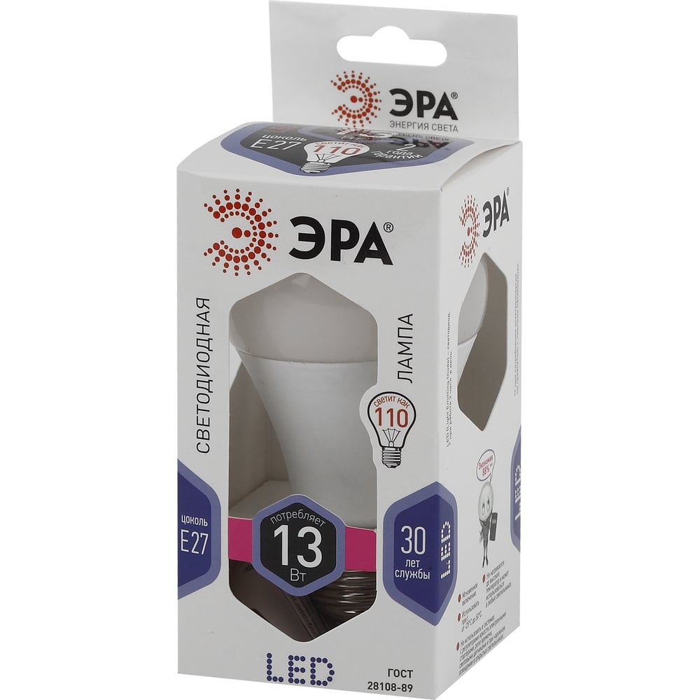 Светодиодная лампа ЭРА LED A60-13W-860-E27, груша, холодный Б0031395