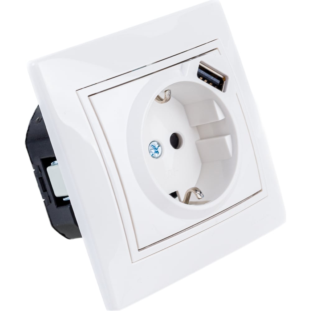Розетка Lezard MIRA с заземлением + USB разъём, белый 701-0202-181