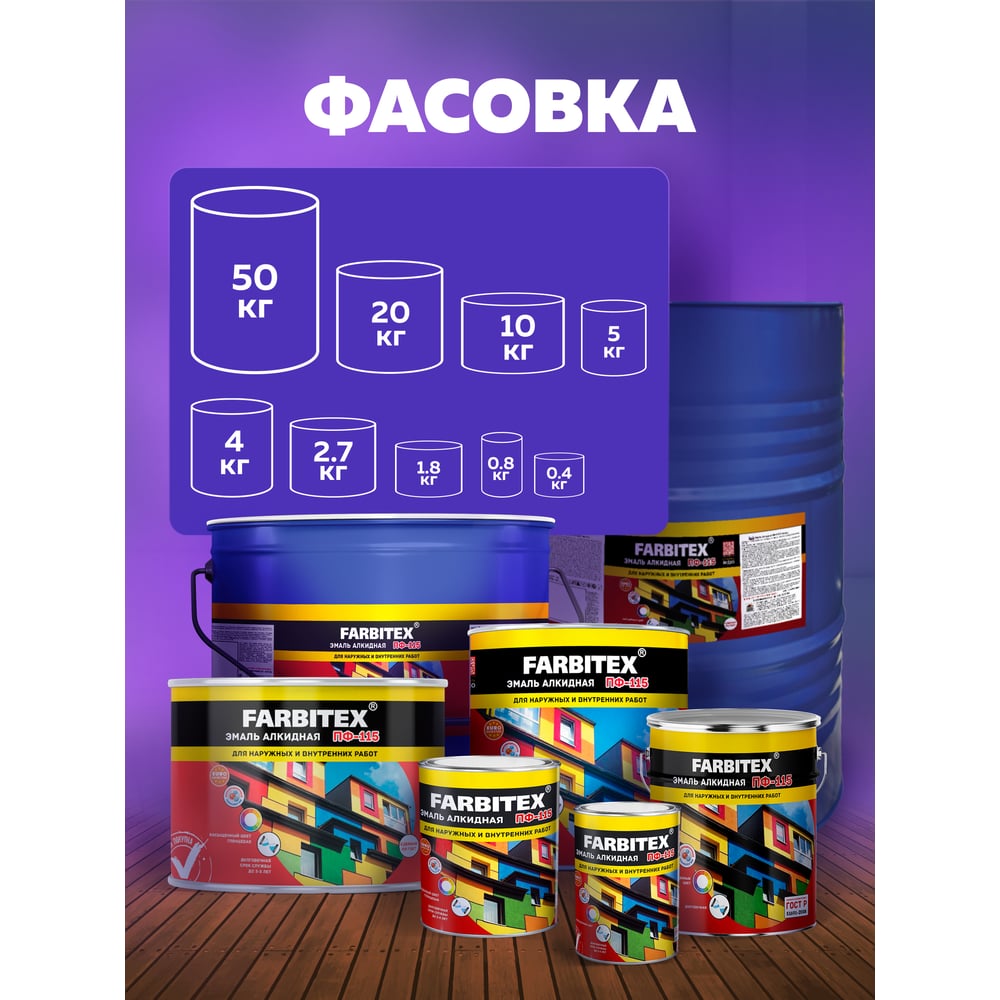 Алкидная эмаль FARBITEX ПФ-115 (черный; 0.8 кг) 4300006010