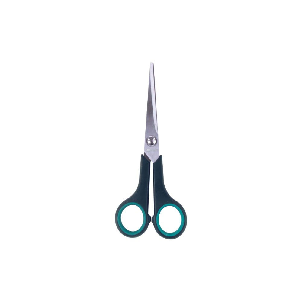 Ножницы BRAUBERG Soft Grip 165 мм, резиновые вставки, серо-зеленые, 3-х сторонняя заточка, картонная упаковка 230761