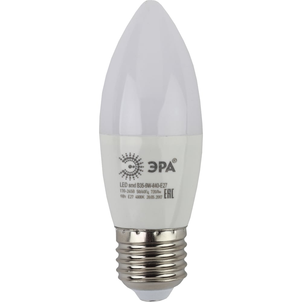 Светодиодная лампа ЭРА LED B35-9W-840-E27, свеча, нейтральный Б0027972