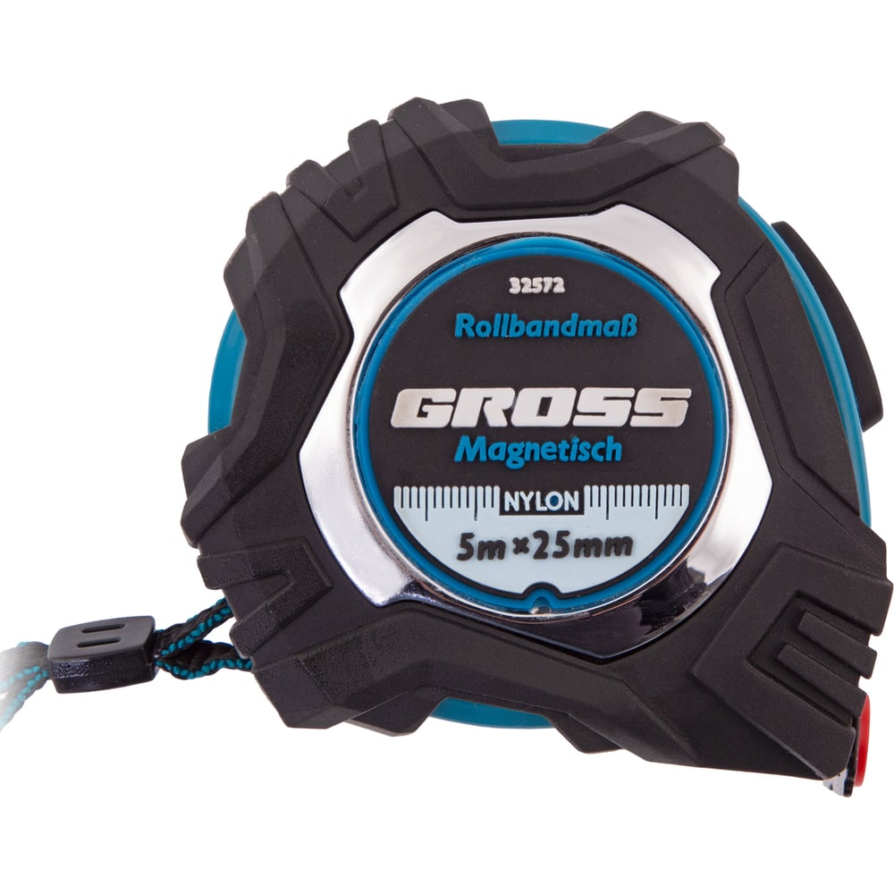 Рулетка Magnetisch, 5 м х 25 мм обрезиненный корпус,автоматическая фиксация GROSS 32572